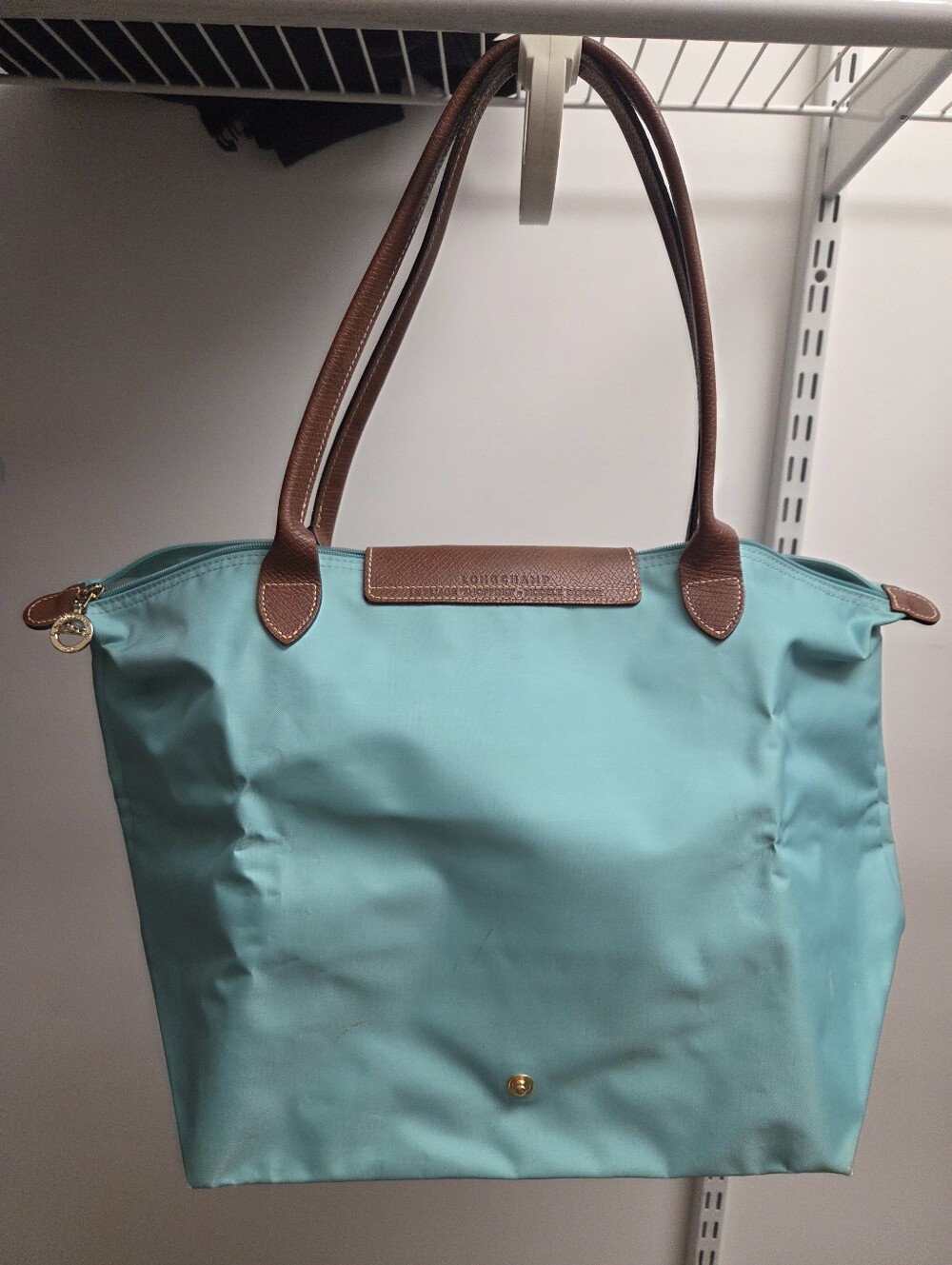 Longchamp Le Pliage Large Tote Bag - Turquoise with Brown Trim - Picture 2 of 3